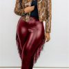 Bottoms female | Fashion Plus Size Tassels Slim Fit High Waist Faux Leather Pants