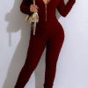 Jumpsuits & Rompers female | Fashion Stand Neck Zip Solid Color Slim Seersucker Jumpsuit