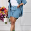 2-Pieces female | Casual Denim Jacket Shorts Two-Piece Set Blue