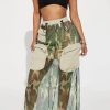 Bottoms female | Trendy Mesh Camouflage Print Drawstring Big Pocket Long Skirt Army Green