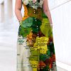 Dresses female | Casual Map Print Sleeveless Lapel Shirt Dress Multicolor