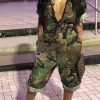 Jumpsuits & Rompers female | Casual Camouflage Zipper Short Sleeve Jumpsuit