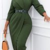 Dresses female | Commuter Irregular Lapel Slit Midi Dress (Without Belt)