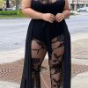 Jumpsuits & Rompers female | Sexy Plus Size Lace See Through Sleeveless Mesh Jumpsuit Black