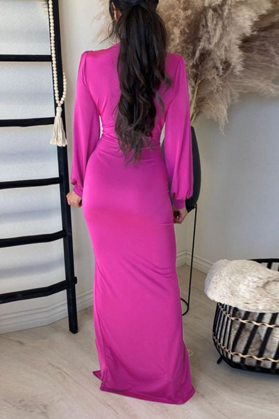 Dresses female | Sexy V-Neck Solid Color Knot Slit Maxi Dress