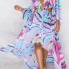 Dresses female | Sexy V-Neck Flared Sleeve Waist Cutout Print Irregular Maxi Dress Purple