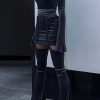 2-Pieces female | Personalized Velvet High Neck Mini Dress With Lace-Up Hollow Trouser Legs Suits Dark Grey