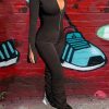 Jumpsuits & Rompers female | Sexy Zipper Long Sleeve Solid Color Slim Fit Smocked Jumpsuits Black