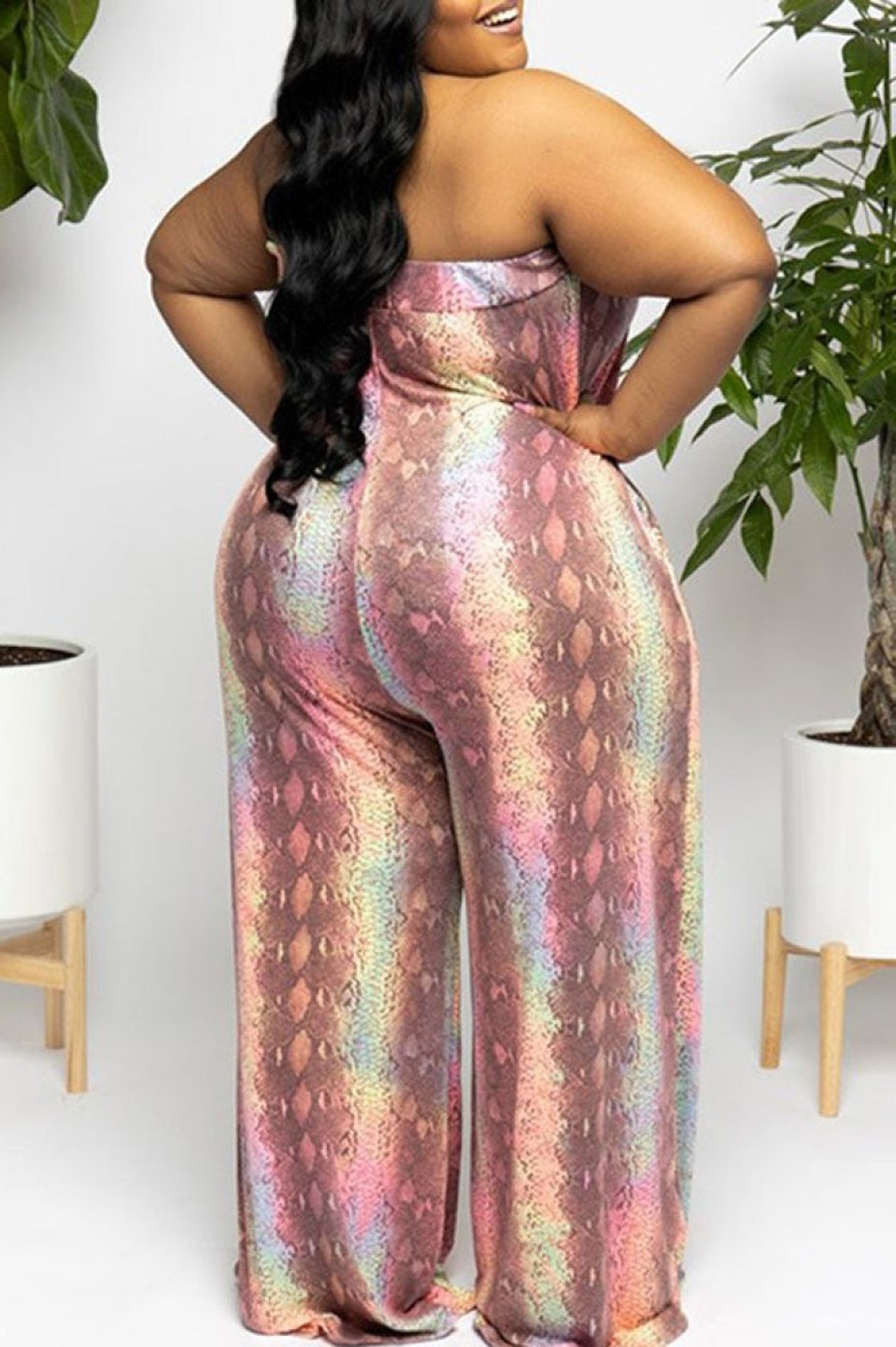 Jumpsuits & Rompers female | Printed Casual Sleeveless Wide-Leg Jumpsuit(Plus Size) Pink