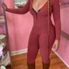 Jumpsuits & Rompers female | Sexy V-Neck Zipper Pit Strip Skinny Solid Color Jumpsuit