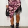 Bottoms female | Mesh Ruffle Hem Trim Camo Print Skirt