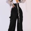 Bottoms female | Casual Strappy High Waisted Wide Leg Trousers Black