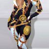 Jumpsuits & Rompers female | Sexy Slim Chain Print Jumpsuit Black