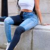 Bottoms female | Trendy Fashion Color Block Slim Jeans Blue