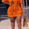 Tops & Outerwear female | Casual Short Sleeve Crew Neck Letter Print T-Shirt Orange