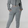 2-Pieces female | Casual Solid Color Hooded Sweatshirt Two-Piece Set Ash