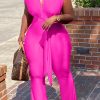 Jumpsuits & Rompers female | Fashion Shirt Collar Breasted Wide Leg Jumpsuit Belted