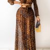 2-Pieces female | Stay In Touch Leopard Top & Skirt Set Brown