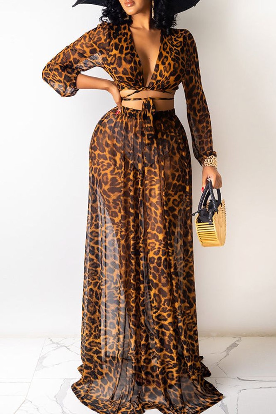 2-Pieces female | Stay In Touch Leopard Top & Skirt Set Brown