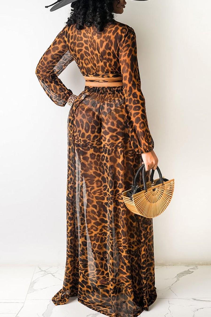 2-Pieces female | Stay In Touch Leopard Top & Skirt Set Brown