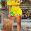 Jumpsuits & Rompers female | Fashion Off Shoulder Lace Up Cutout Rompers Yellow