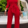 Jumpsuits & Rompers female | Sexy One Shoulder Belt Solid Color Jumpsuit Red