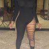 Jumpsuits & Rompers female | Solid Color Long Sleeve Slim High Waist Hollow Sports Jumpsuit Black