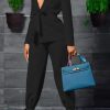 2-Pieces female | Commuter Temperament Lapel Belt Pant Suits Black