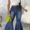 Bottoms female | Fashion High Waist Double Layer Flared Jeans Blue