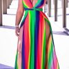 Dresses female | Glamorous Striped Deep V Sleeveless Maxi Dress Multicolor