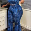 2-Pieces female | Imitation Denim Print Flared Wide-Leg Two-Piece (Plus Size)