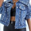 Tops & Outerwear female | Stylish Faux Knitted Lapel Loose Denim Jacket Blue