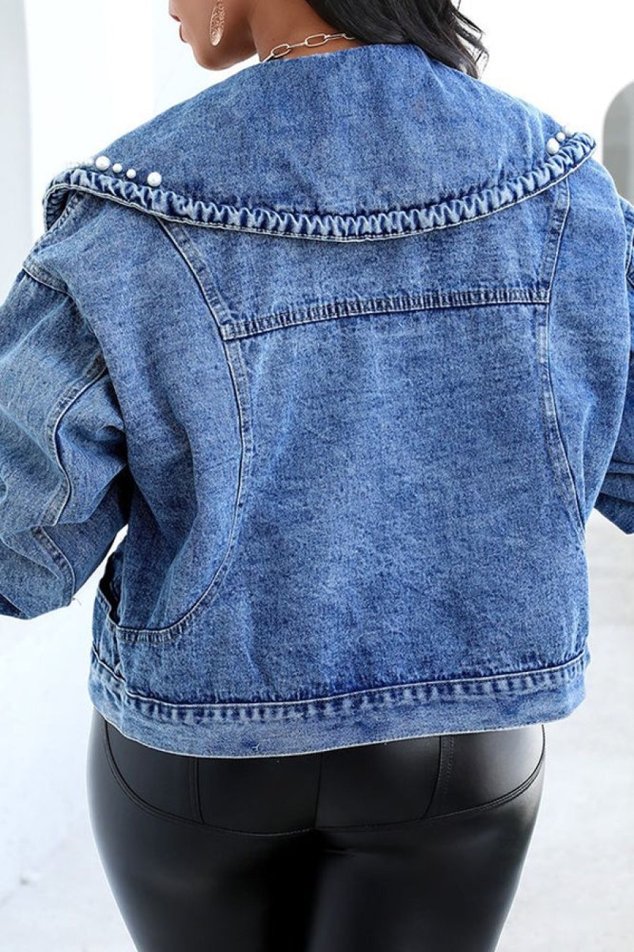 Tops & Outerwear female | Stylish Faux Knitted Lapel Loose Denim Jacket Blue