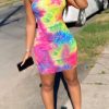 Dresses female | Chic Tie Dye Braces Skirt Multicolor