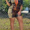 Jumpsuits & Rompers female | Plus Size Camo Bracelet Sleeve Zipper Romper Green