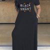 Dresses female | Casual Fashion Letter Print Loose Pocket Dress Black