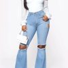 Bottoms female | Fashion High Rise Ripped Flared Jeans