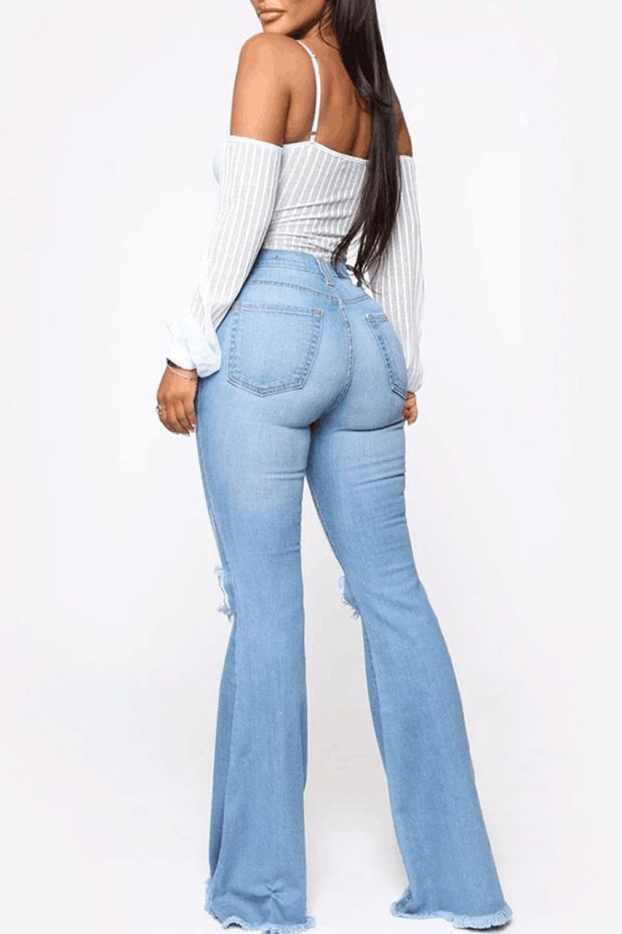 Bottoms female | Fashion High Rise Ripped Flared Jeans