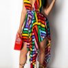 Dresses female | Sexy Colorful Print Backless Irregular Sling Midi Dress