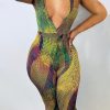 Jumpsuits & Rompers female | Party Deep V Printed Slim Fit Jumpsuit