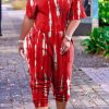 Jumpsuits & Rompers female | Casual Tie Dye Short Sleeve Pocket Jumpsuit