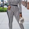 Jumpsuits & Rompers female | Temperament Houndstooth Round Neck Jumpsuit