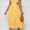 Dresses female | Fashion Half Open Collar Casual Hollow Waist Commuter Slit Dress