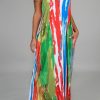 Dresses female | Gradient Tie Dye Tie Waist Pocket Maxi Dress Green