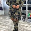 Jumpsuits & Rompers female | Plus Size Fashion Camouflage Ripped Zipper Jumpsuit Army Green