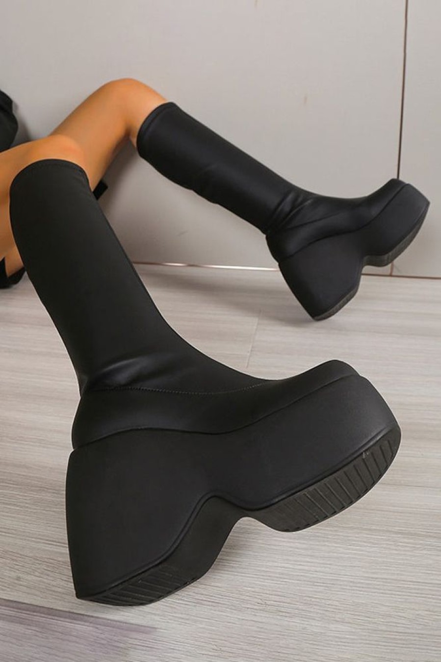 Accessories female | Casual Thick-Soled Wedge-Heeled Mid-Calf Boots Black