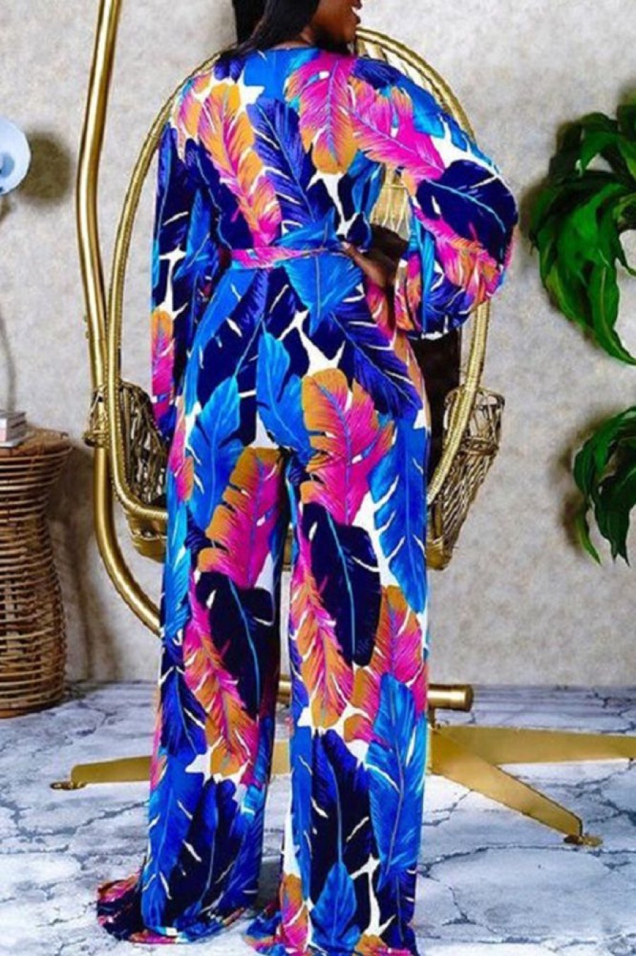 Jumpsuits & Rompers female | Boho V-Neck High Waist Loose Wide Leg Mopping Jumpsuit Blue