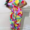 Jumpsuits & Rompers female | New Trend Print Belt Loose Casual Jumpsuit Multicolor