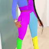 2-Pieces female | Fashion Color Block Zipper Slim Fit Elastic Bolero Paneled Pant Suits Purple