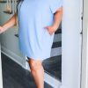 Dresses female | Plus Size One Sleeve Pocket Cotton Plain Mini Dress